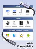 Adaptador de Som e Placa de Som Externa USB 2.0 UGREEN 30757 com Entradas P2 3,5mm para Fone e Microfone