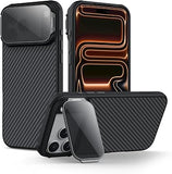 Capa Nillkin CarboProp MagSafe com Suporte e Proteção de Câmara CamProp para iPhone 17 Pro Max / iPhone 18 Pro Max – Fibra de Aramida / Preta