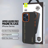BL032 - Capa Magnética de Aramida Preto e Laranja para iPhone 16 Pro Max