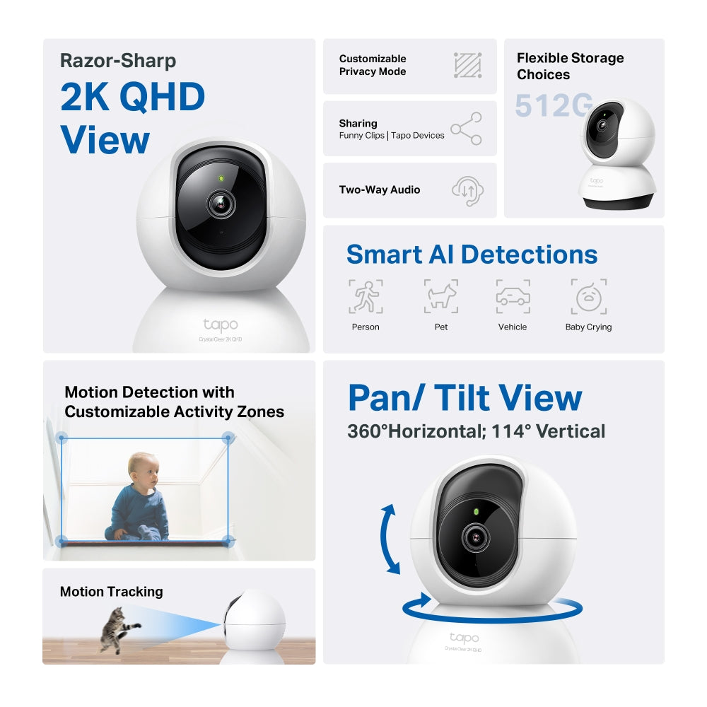 TP-Link Tapo C220 2K 4MP QHD Pan/Tilt AI Smart Home Security Wi-Fi Camera