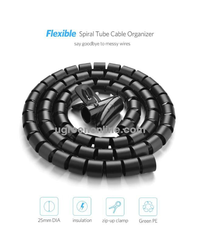 UGreen Spiral Cable Zipper Organizer Tube 1.5M Black | 30818