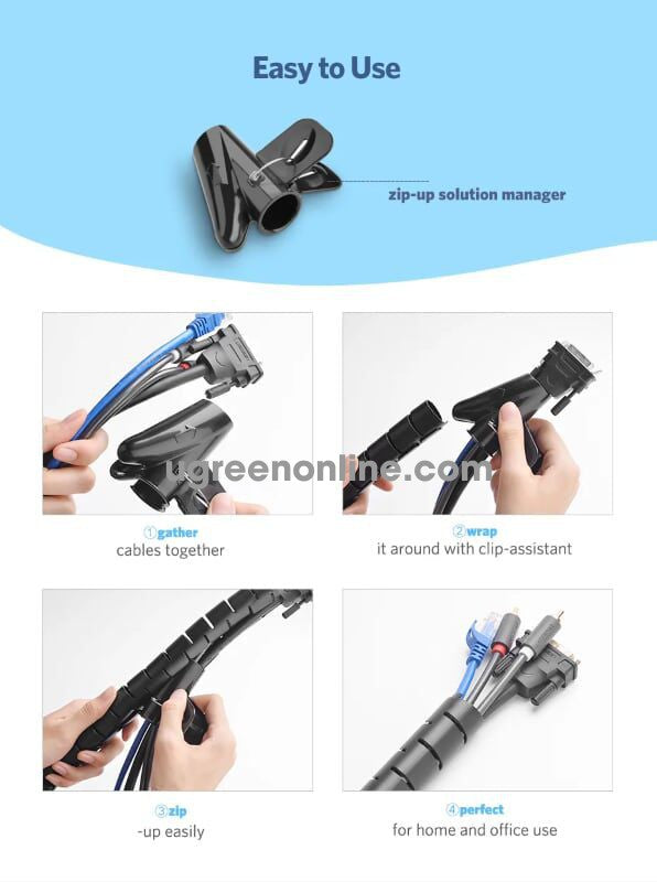 UGreen Spiral Cable Zipper Organizer Tube 1.5M Black | 30818