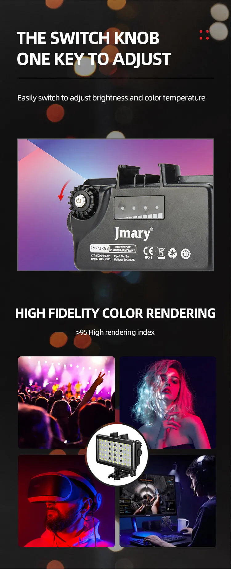 Jmary Waterproof RGB Video Fill Light