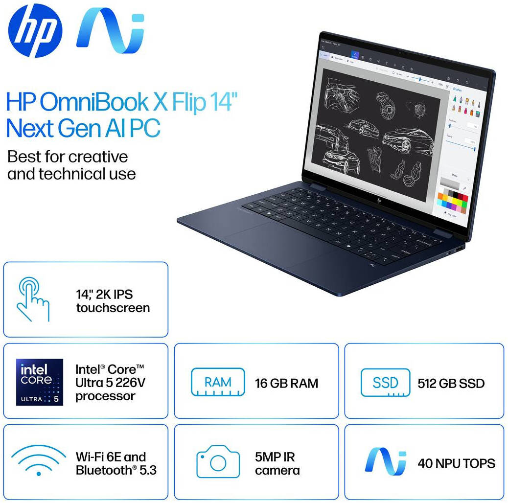 HP OmniBook X Flip 14" OLED Touch Ultra 5 16GB 512GB SSD 14-fm0013dx
