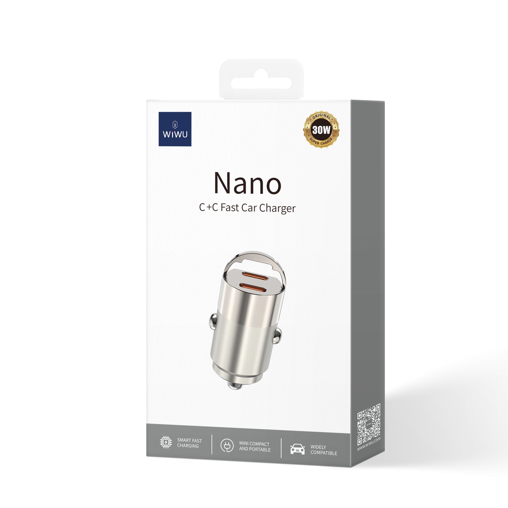 WiWU Nano Series 30W Fast Car Charger Wi-QC029 USB-C+USB-C