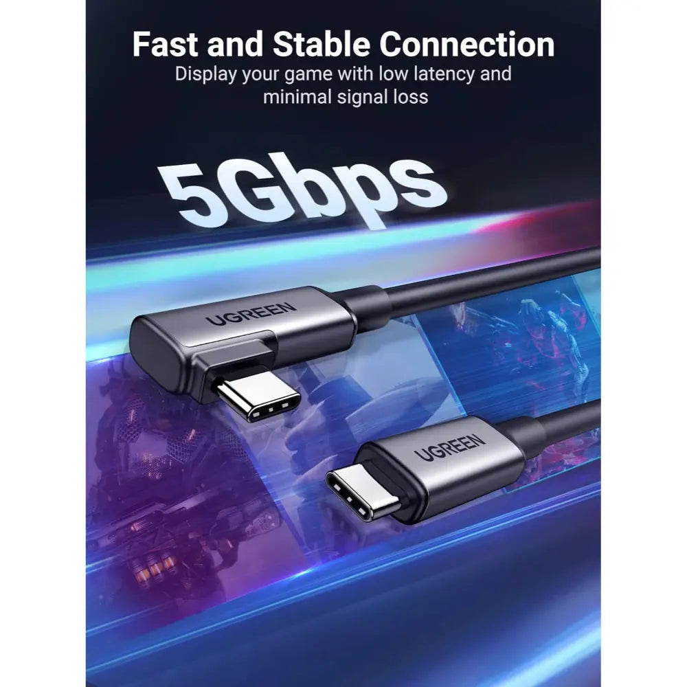 UGREEN 90629 RIGHT ANGLE USB-C TO C VR CABLE 5M (5GBPS) BLK