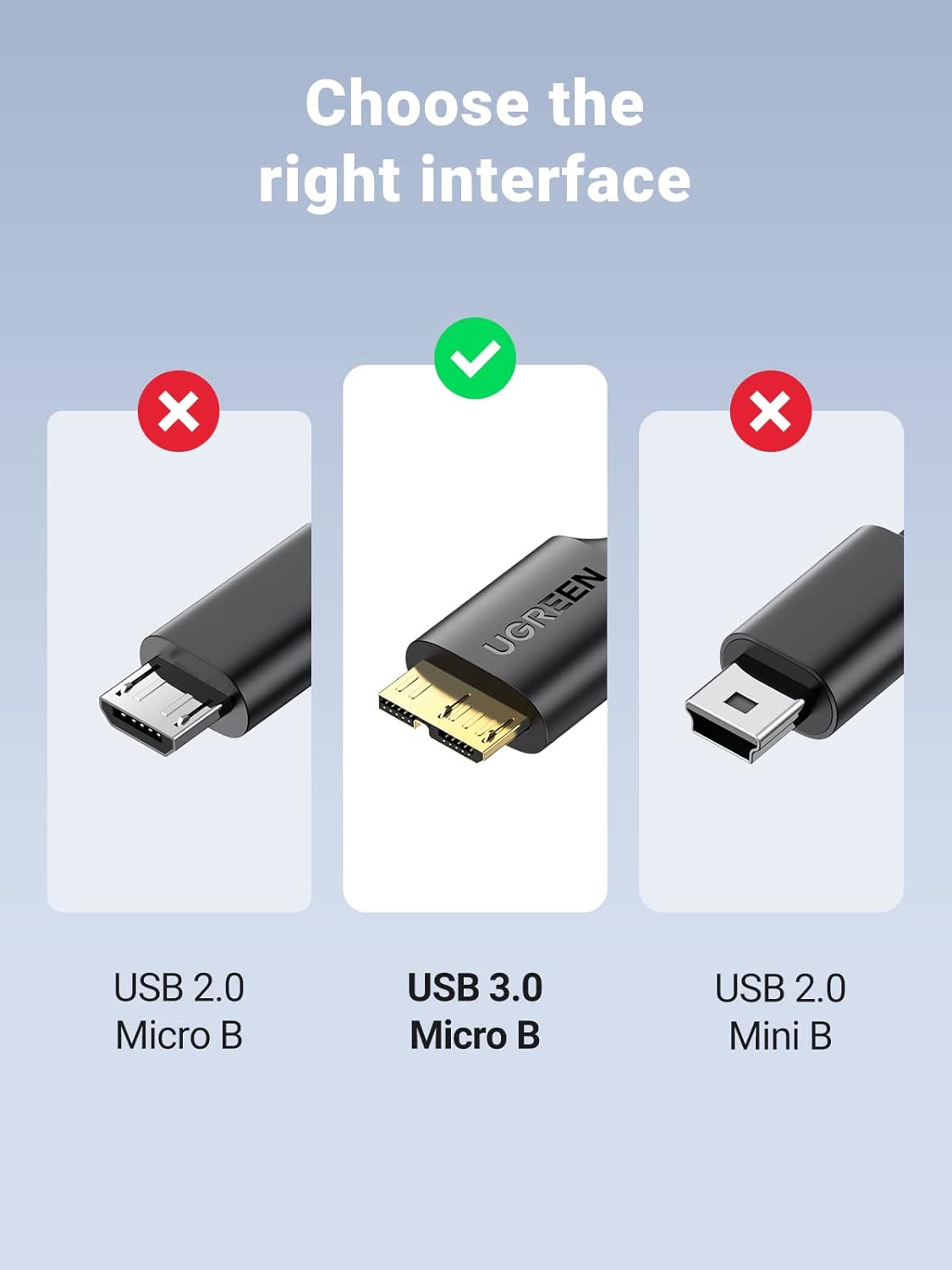 Ugreen US130 10841 cable with USB-A 3.0 - micro USB-B connectors, 1 m long - black