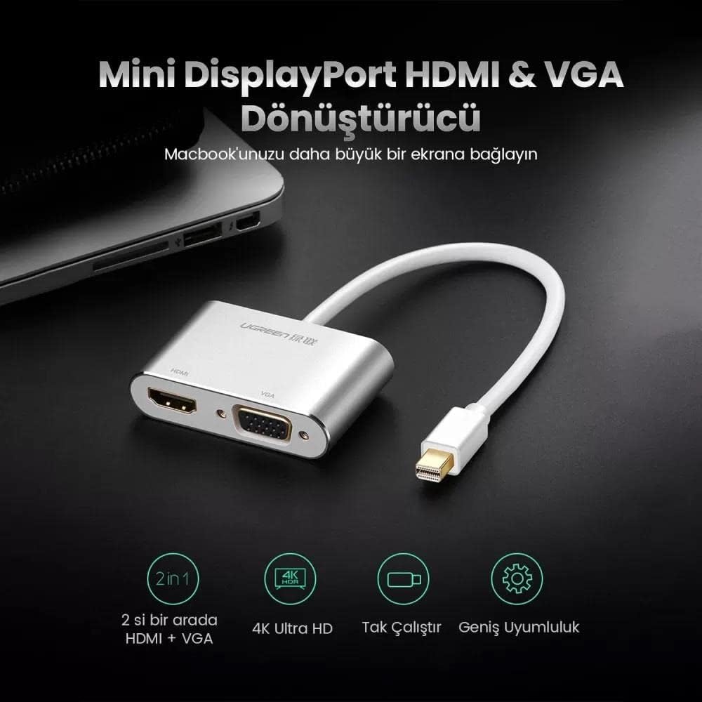 UGREEN Mini DP to HDMI + VGA Converter Silver