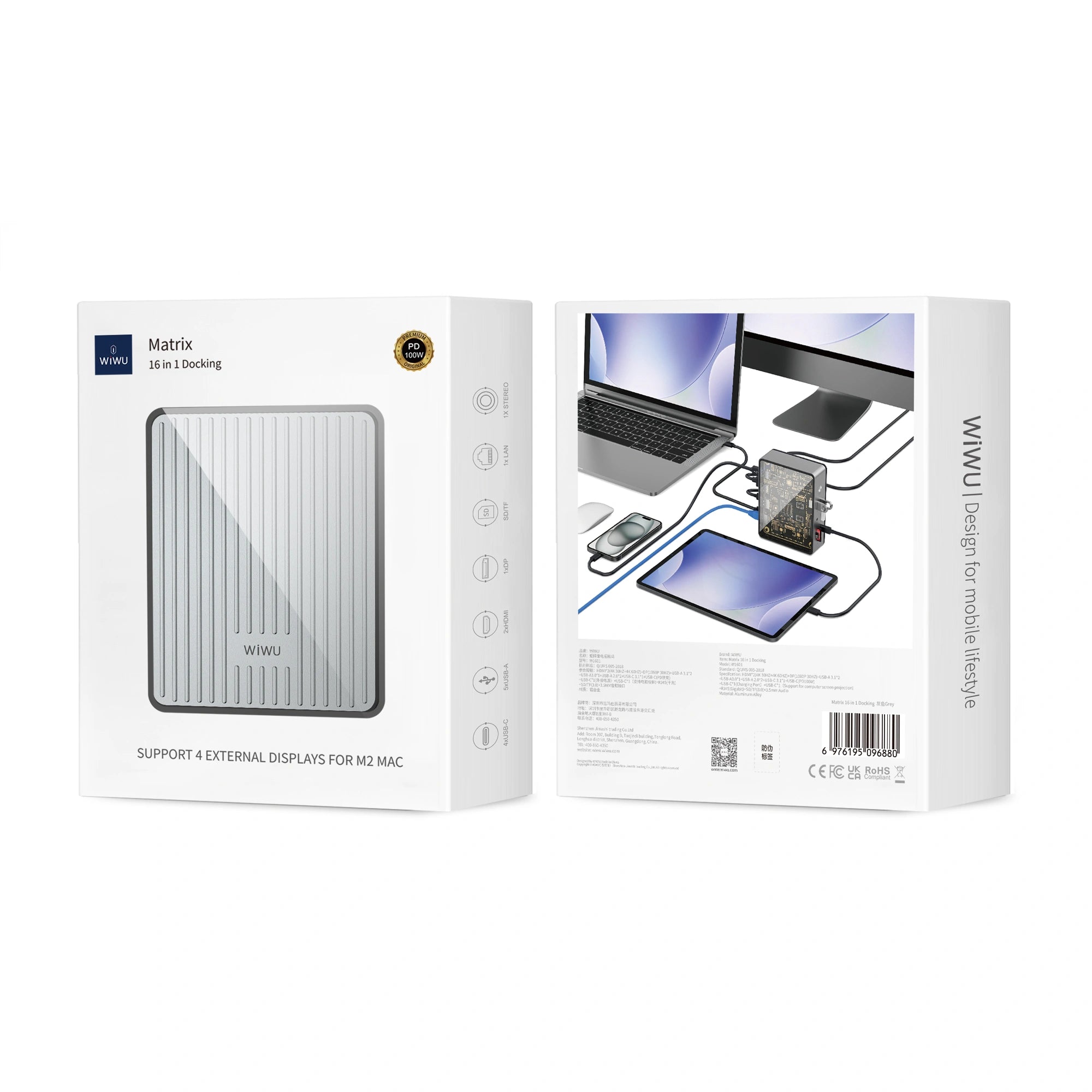 WiWU Matrix 16 in 1 Docking Station - Grey