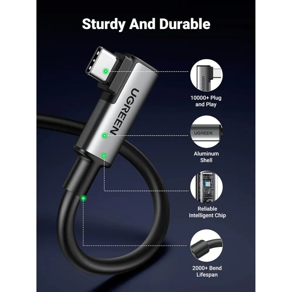 UGREEN 90629 RIGHT ANGLE USB-C TO C VR CABLE 5M (5GBPS) BLK