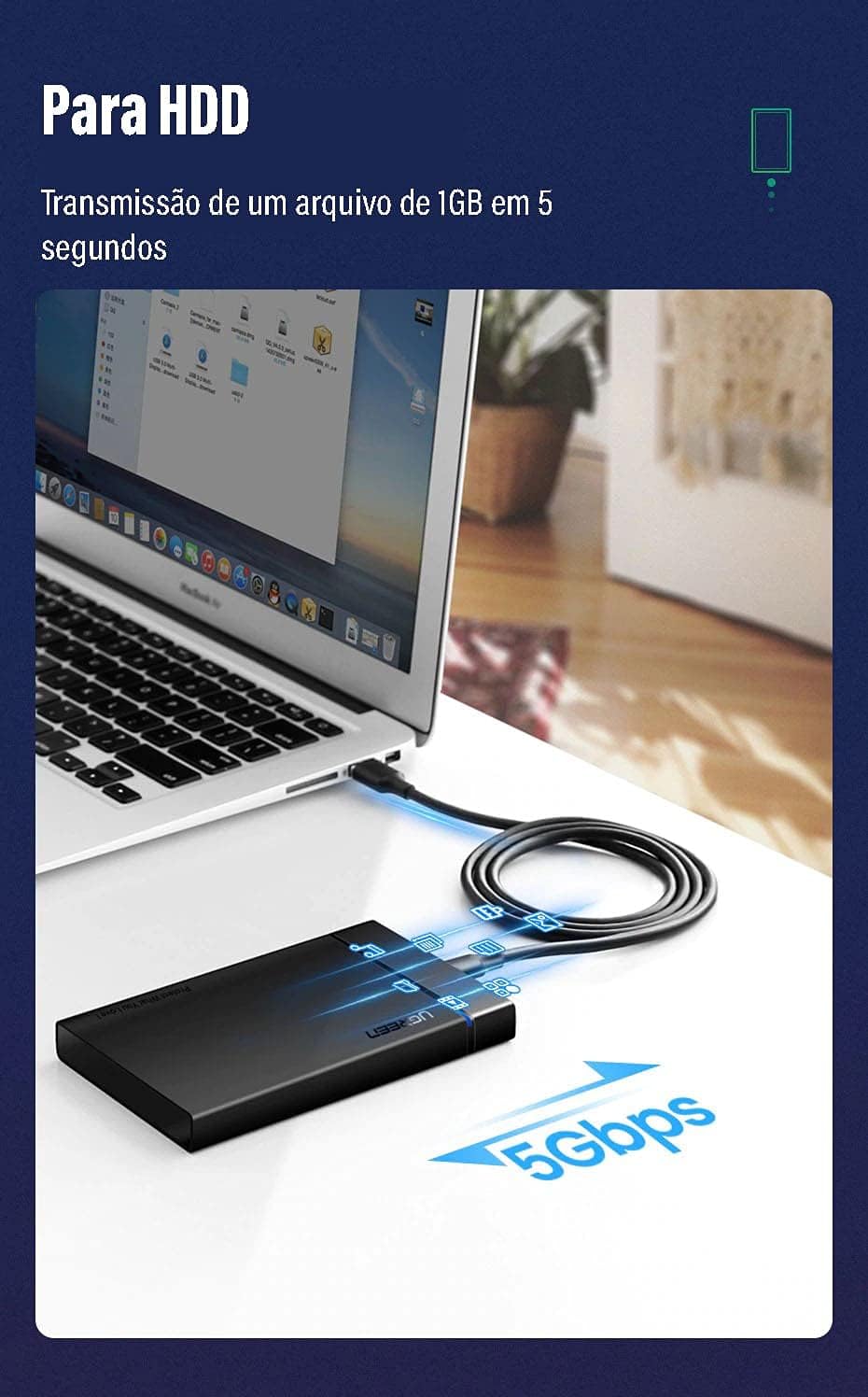 Ugreen Us184 Usb 3.0 p Usb Tipo C 1.5M Preto Cabo de Dados