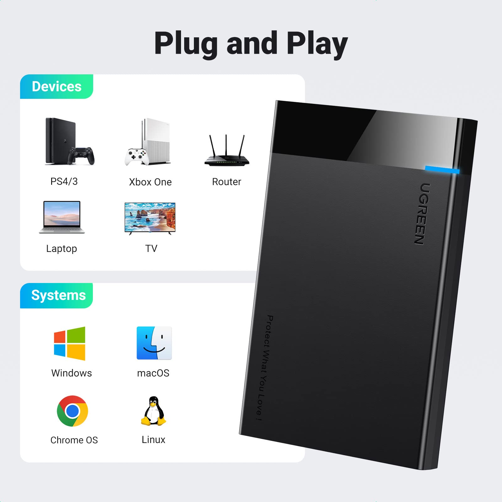 Adaptador UGREEN USB 3.0 para SATA III para gabinete de disco rígido de 2,5" 30848