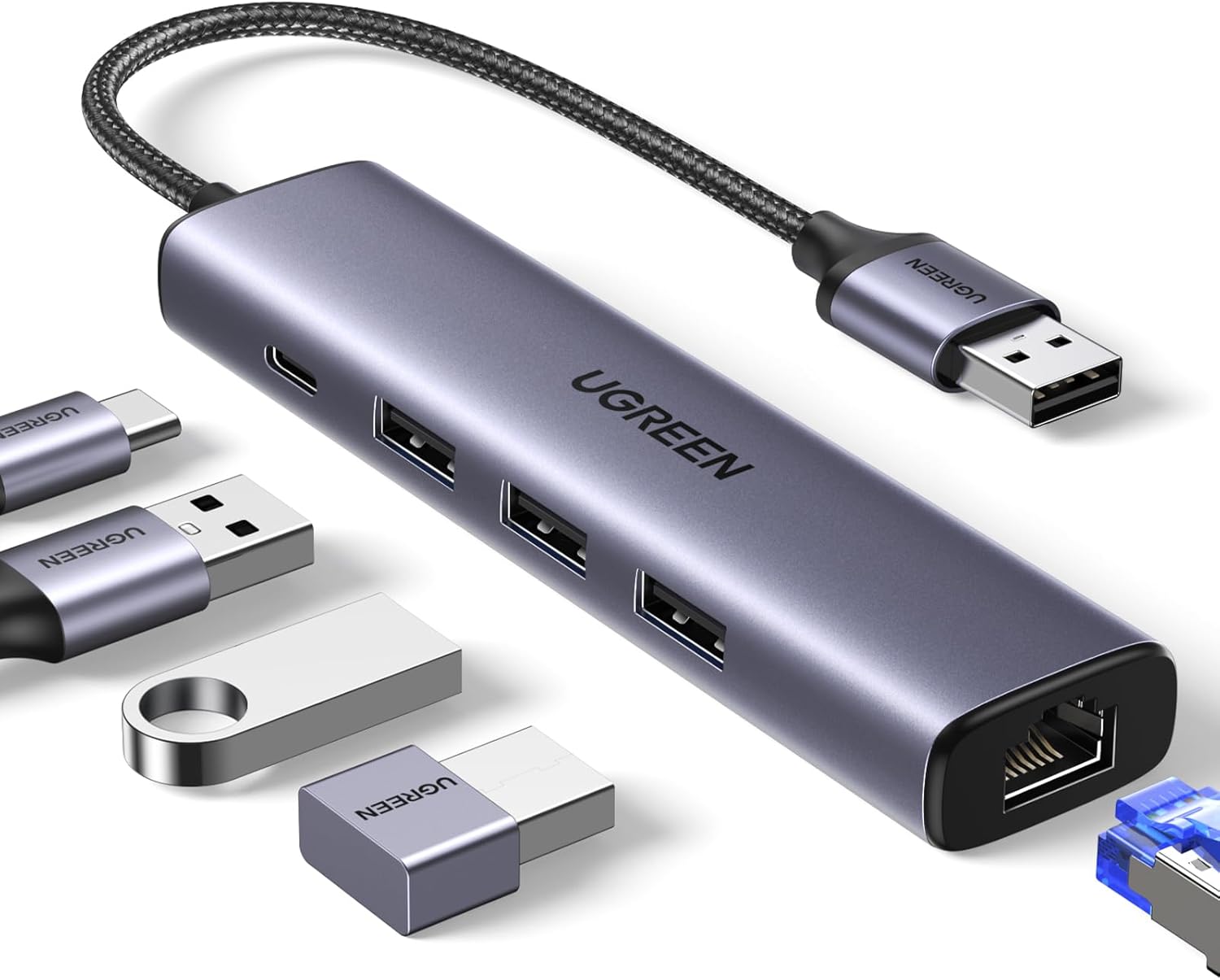 UGREEN USB to Ethernet Adapter, 5 in 1 USB Hub with Ethernet