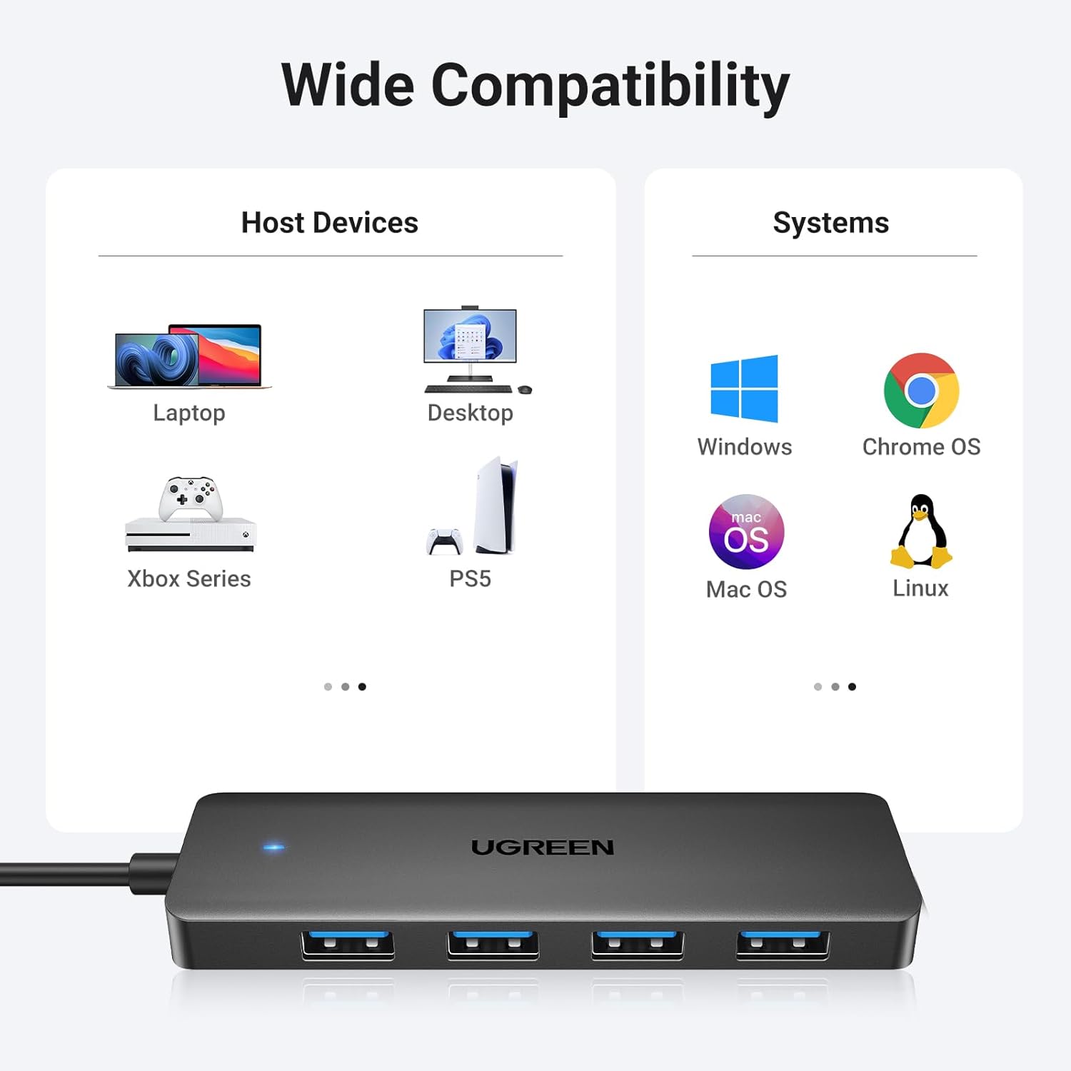 UGREEN USB 3.0 Hub, 4 Ports USB A Splitter Ultra-Slim USB