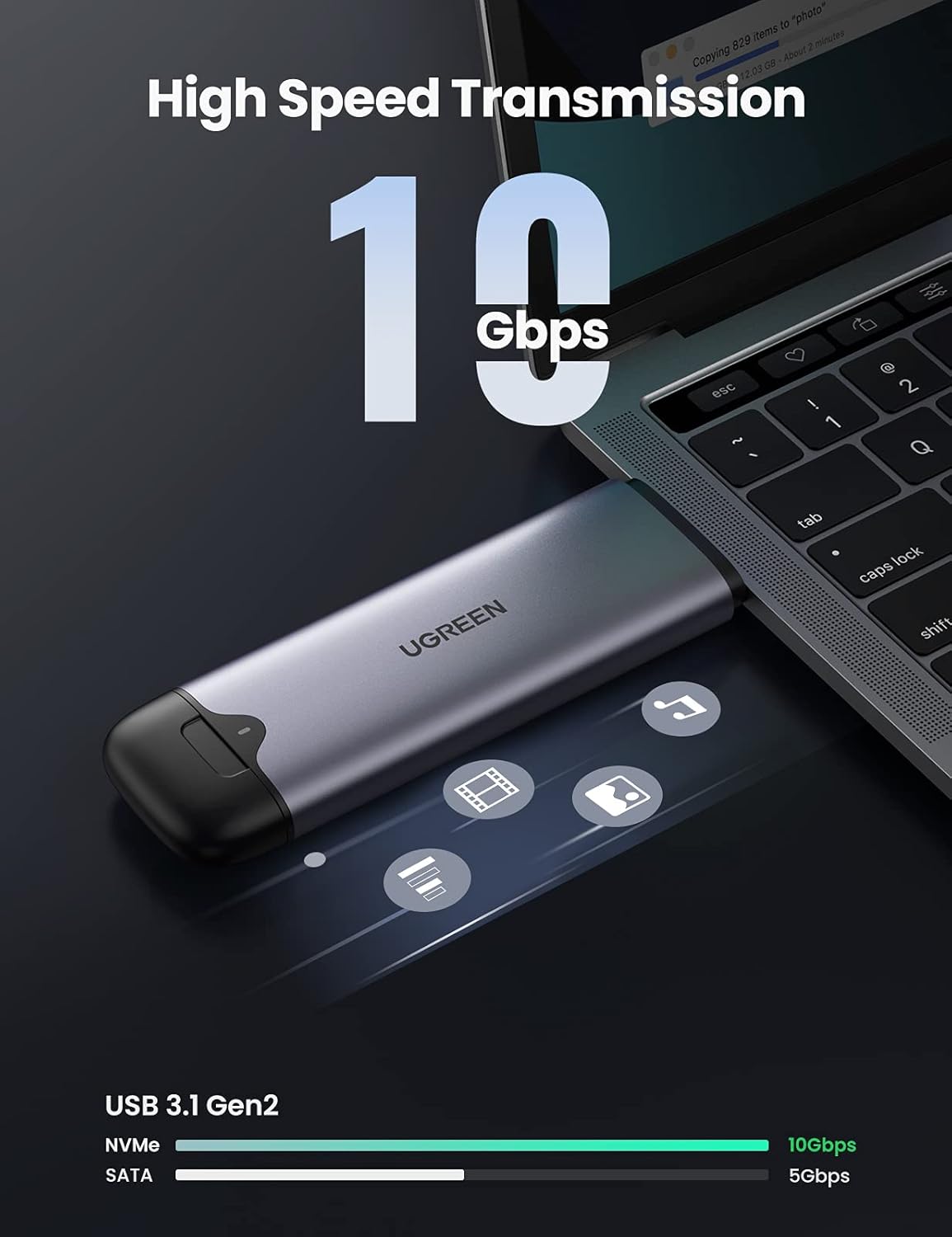 UGREEN USB-C &amp; USB 2-in-1 M.2 NVME SSD Enclosure