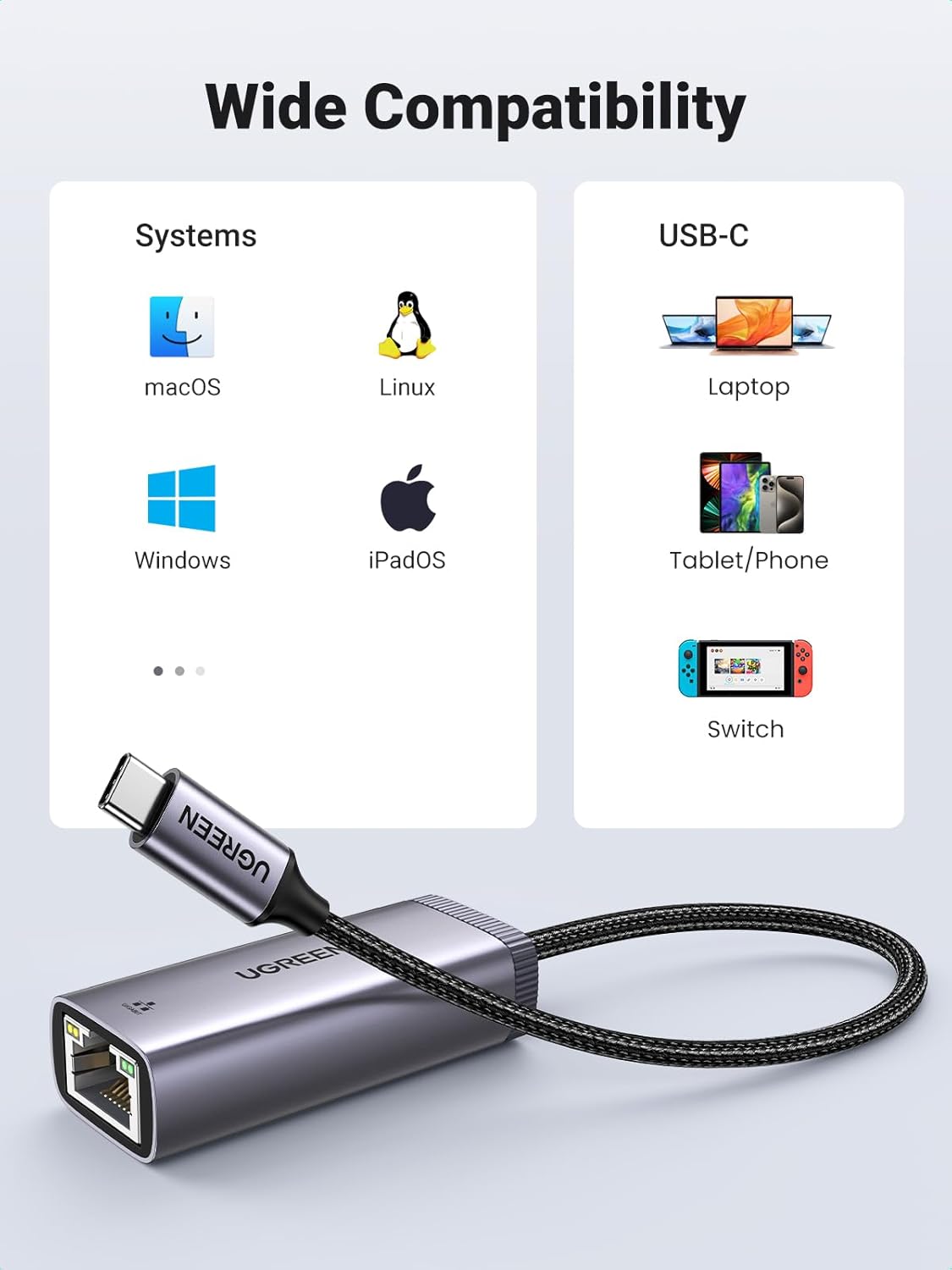 UGREEN USB C to Ethernet Adapter to 10 100 1000 Mbps Gigabit LAN Network Adapter RJ45