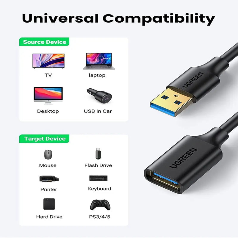 Cable USB 3.0 UGREEN 10368B, male, 1m (black)