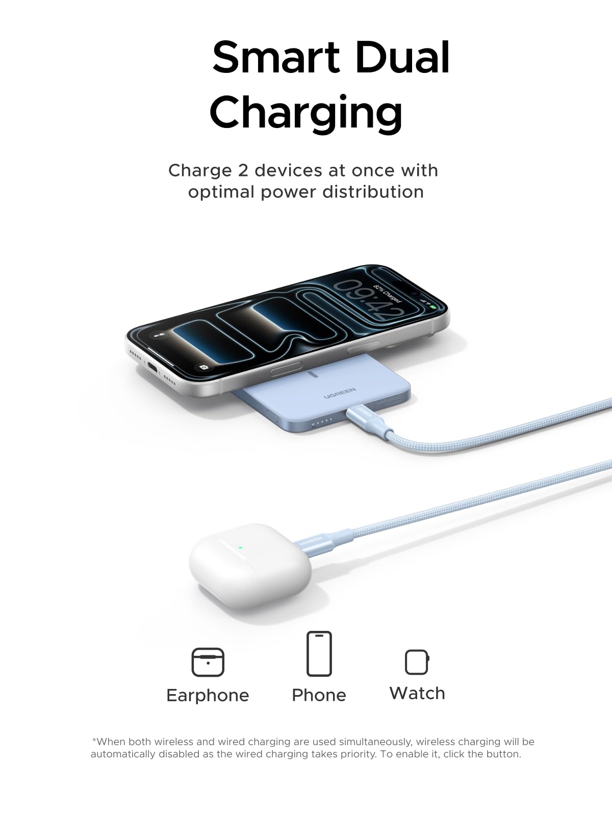 Power Bank UGREEN Magflow Air 5000mAh Qi2 15W, Ultrafino de 8,6 mm (Azul Star Light) 95931B