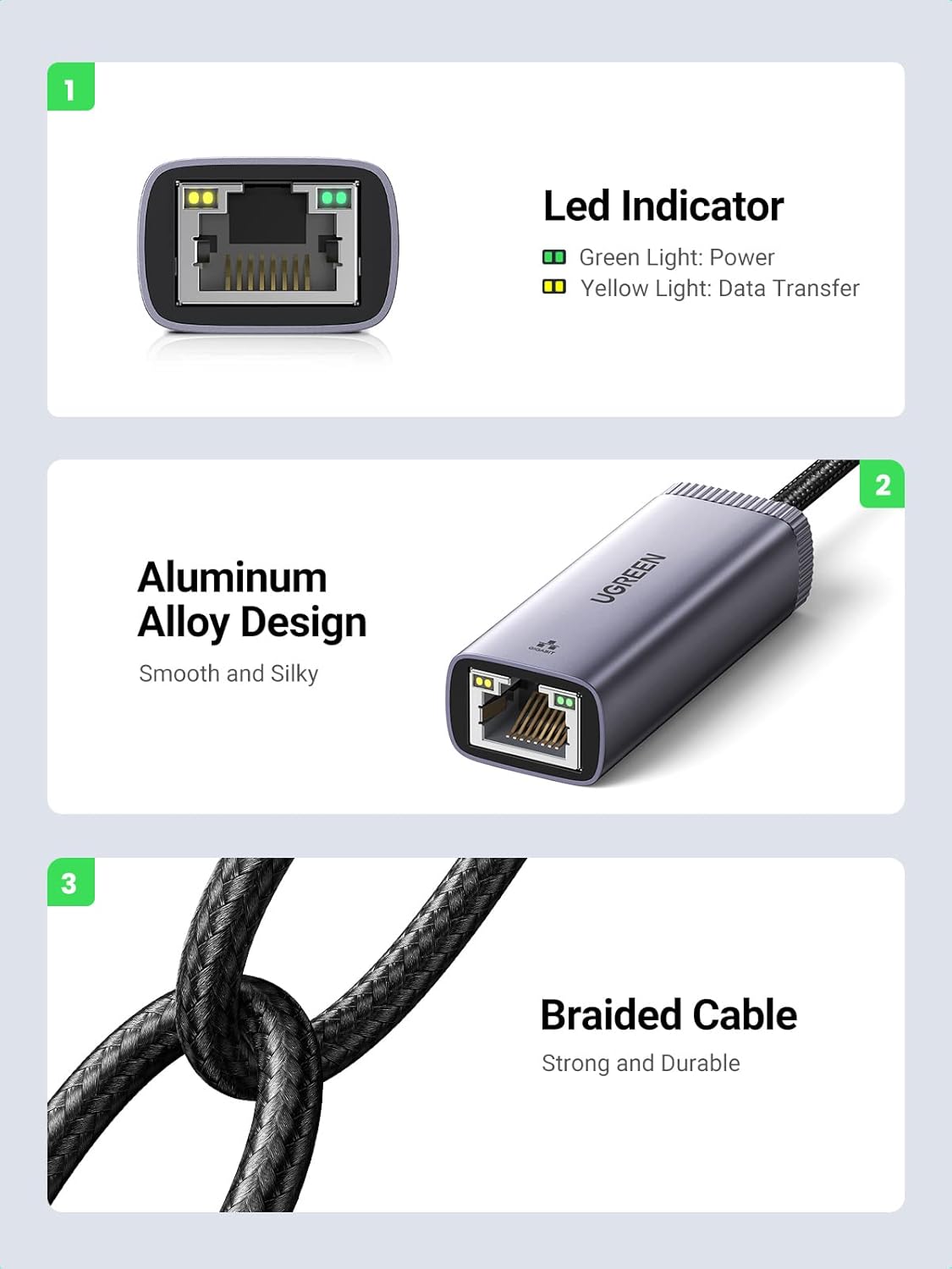 UGREEN USB C to Ethernet Adapter to 10 100 1000 Mbps Gigabit LAN Network Adapter RJ45