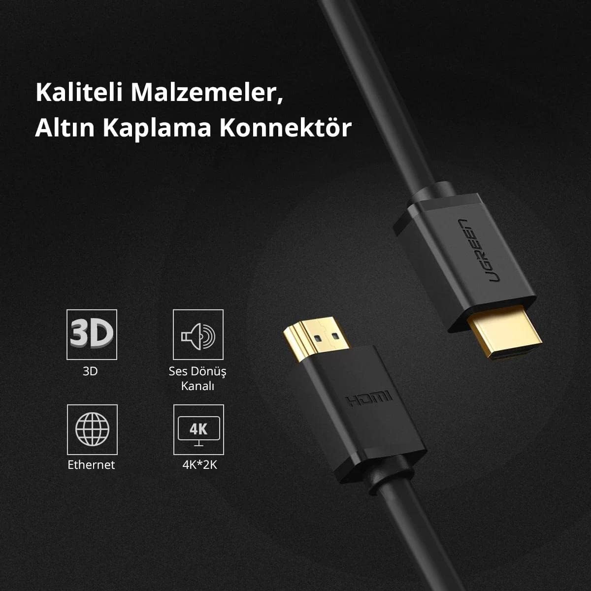 UGREEN 10114 HDMI 2.0 TO HDMI MALE CABLE WITH ETHERNET 30M