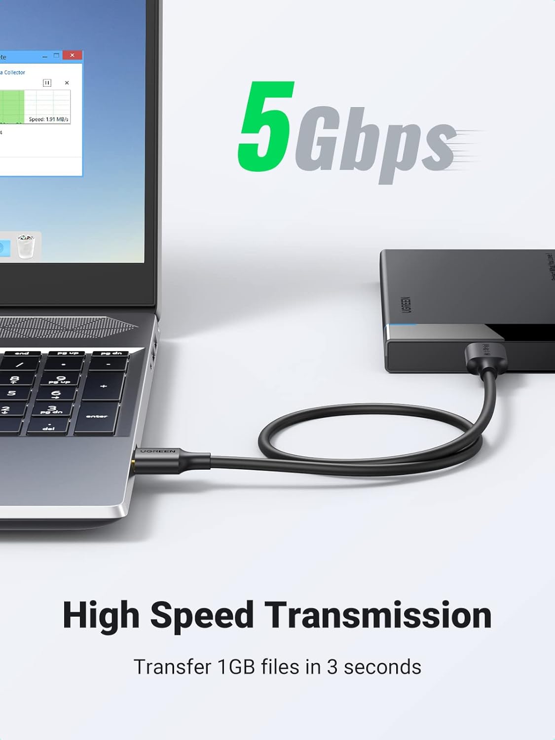 Ugreen US130 10841 cable with USB-A 3.0 - micro USB-B connectors, 1 m long - black