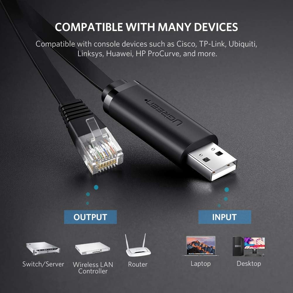 UGREEN USB 2.0 to RJ45 Console Cable 1.5M Black