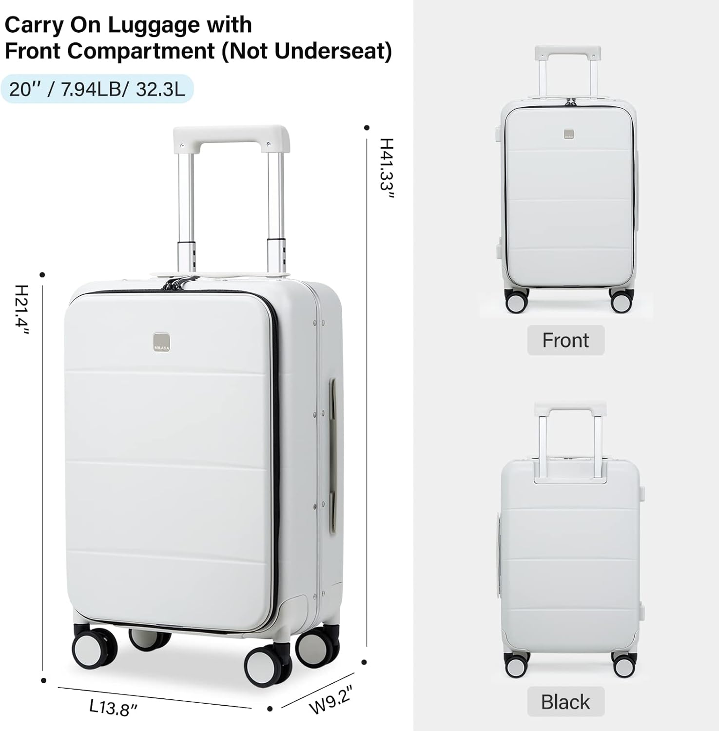 MILADA Elegant Wide Handle Carry On Luggage Travel Suitcase.