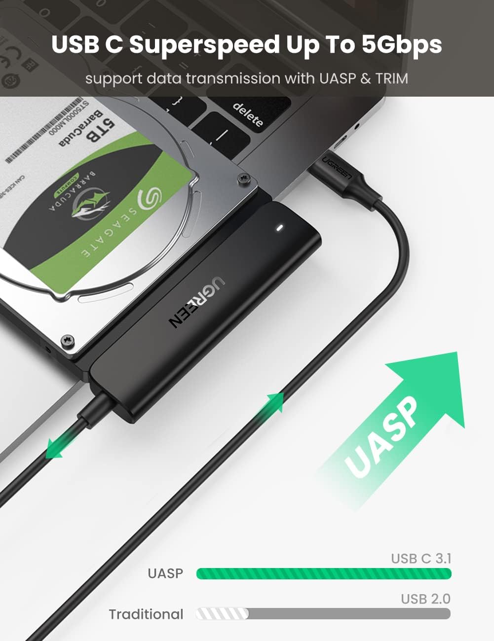 UGREEN SATA to USB C Adapter Cable for 2.5" SSD and HDD