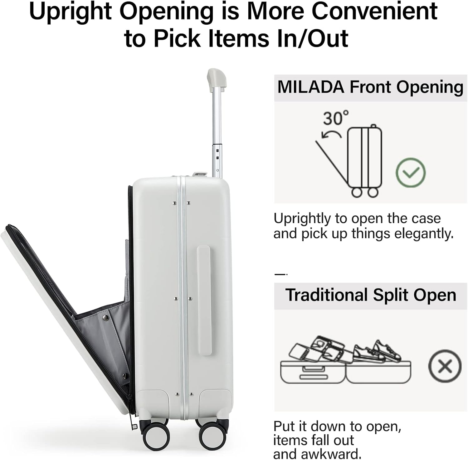 MILADA Elegant Wide Handle Carry On Luggage Travel Suitcase.