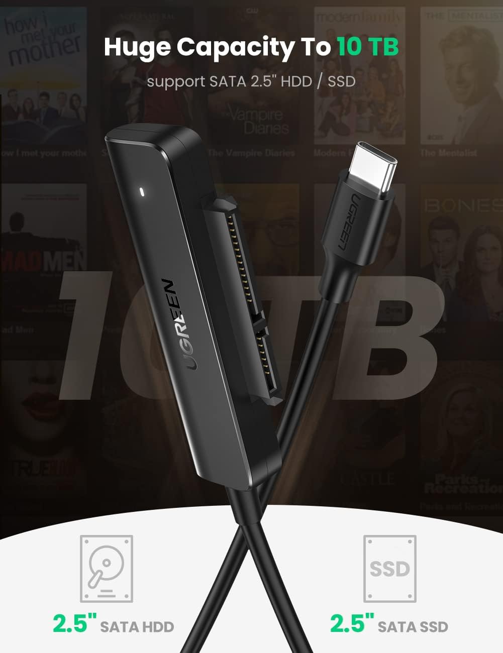 UGREEN SATA to USB C Adapter Cable for 2.5" SSD and HDD