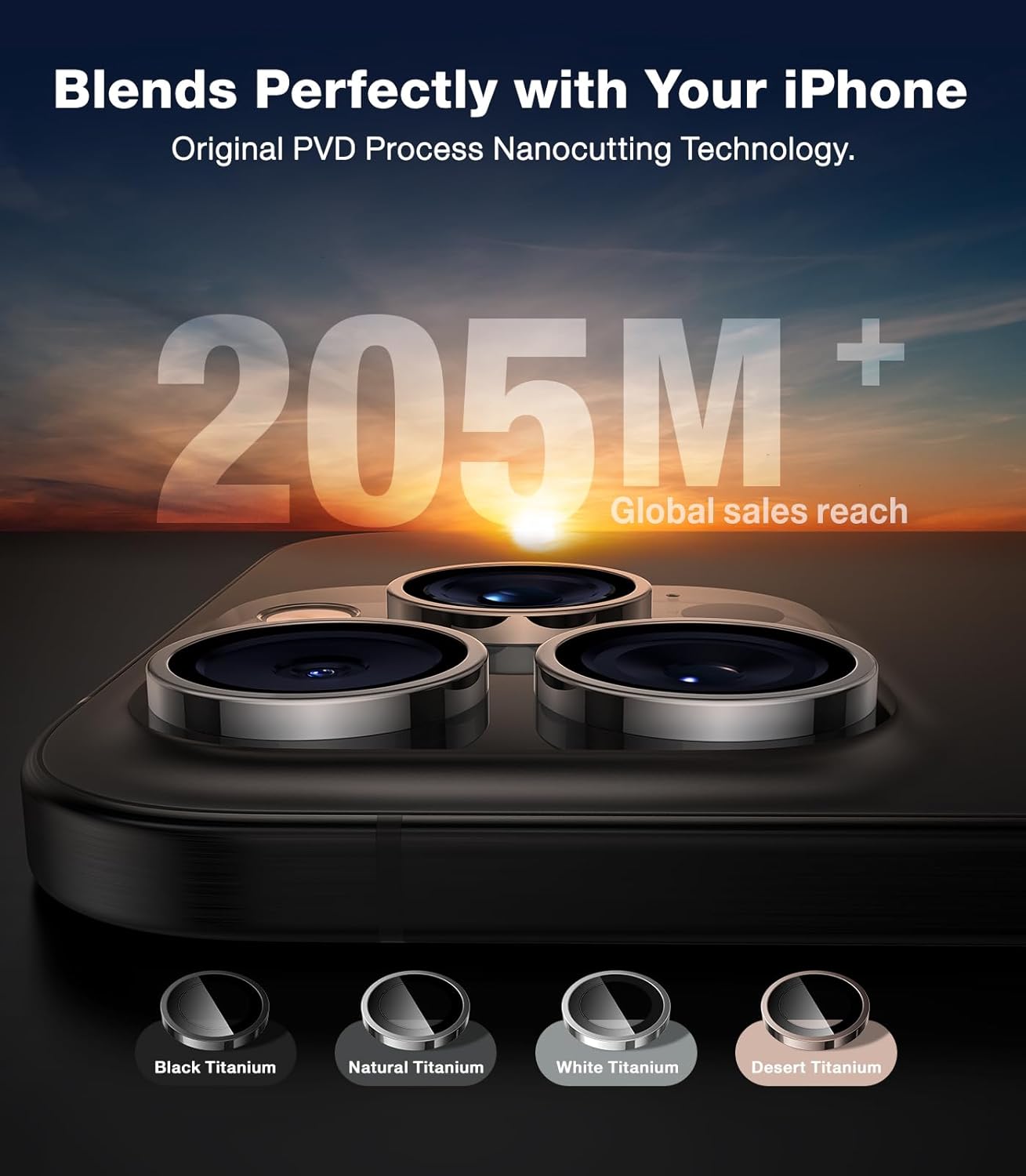 Protetor de Lente Black Titanium &amp; Natural Titanium 99 Anti-Reflective PVD Titanium Alloy para iPhone15 e 16 Pro/Pro Max
