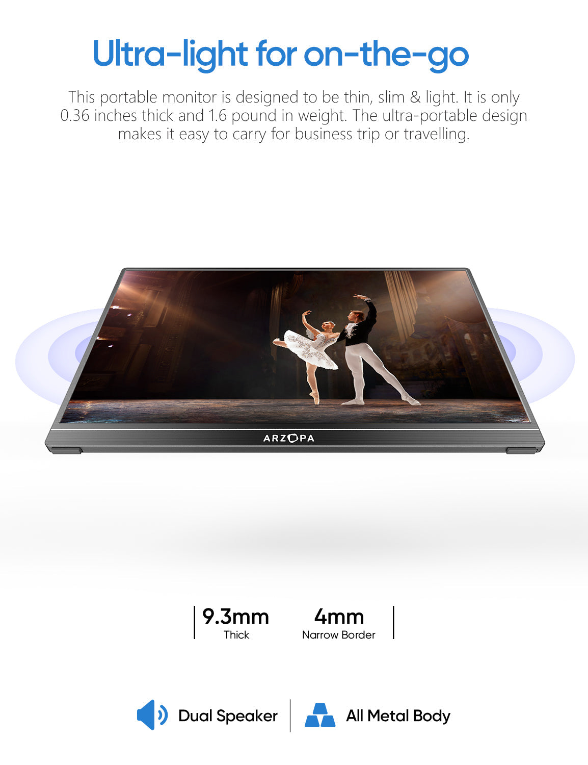 Monitor Portátil Arzopa A1 – 15.6” FHD 1080P