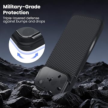 Capa Nillkin CarboProp MagSafe com Suporte e Proteção de Câmara CamProp para iPhone 17 Pro Max / iPhone 18 Pro Max – Fibra de Aramida / Preta