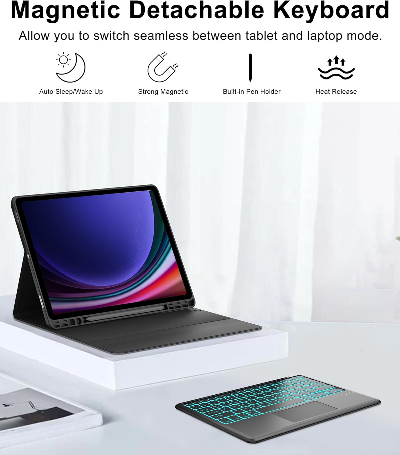 Teclado bluetooth com touchpad para tab s9/x710/s9 fe/s10 fe 11.0"