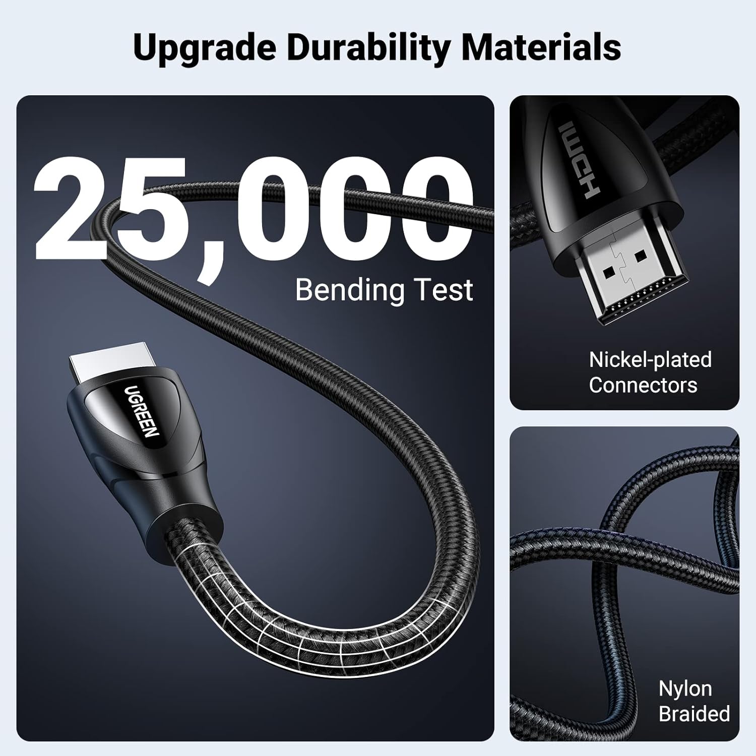 UGREEN 8K HDMI Cable 2.1 16FT, 48Gbps Ultra High Speed Braided HDMI Cord 10K 8K@60Hz 4K@240Hz (5m)