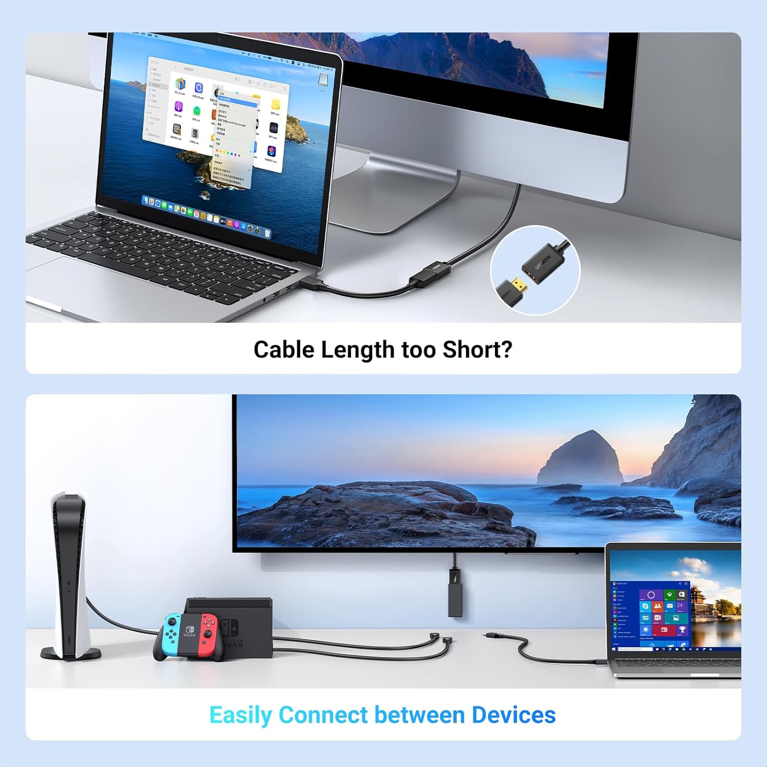UGREEN HDMI Extension Cable 4K HDMI 2.0 Extender Male to Female
