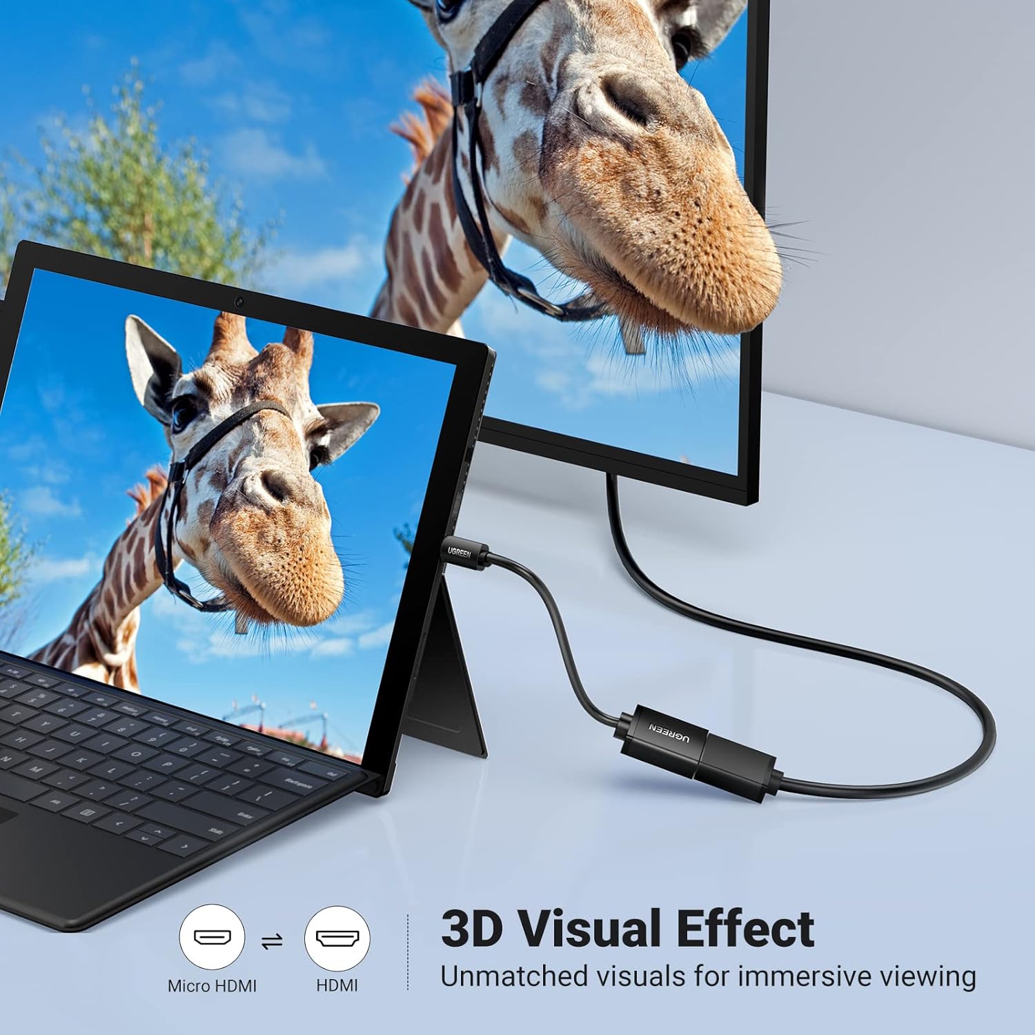 UGREEN Micro HDMI to HDMI Adapter, Male to Female Cable HDMI 2.0 4K@60Hz HDR 3D Dolby