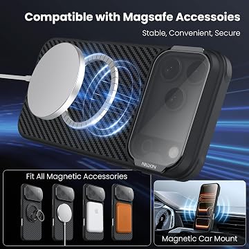 Capa Nillkin CarboProp MagSafe com Suporte e Proteção de Câmara CamProp para iPhone 17 Pro Max / iPhone 18 Pro Max – Fibra de Aramida / Preta