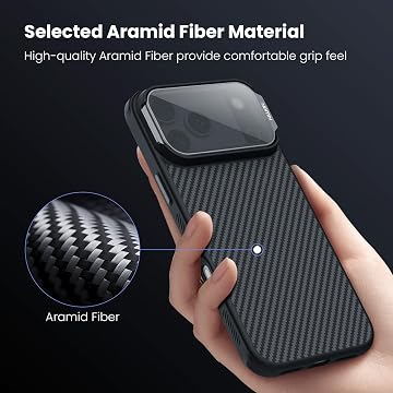 Capa Nillkin CarboProp MagSafe com Suporte e Proteção de Câmara CamProp para iPhone 17 Pro Max / iPhone 18 Pro Max – Fibra de Aramida / Preta
