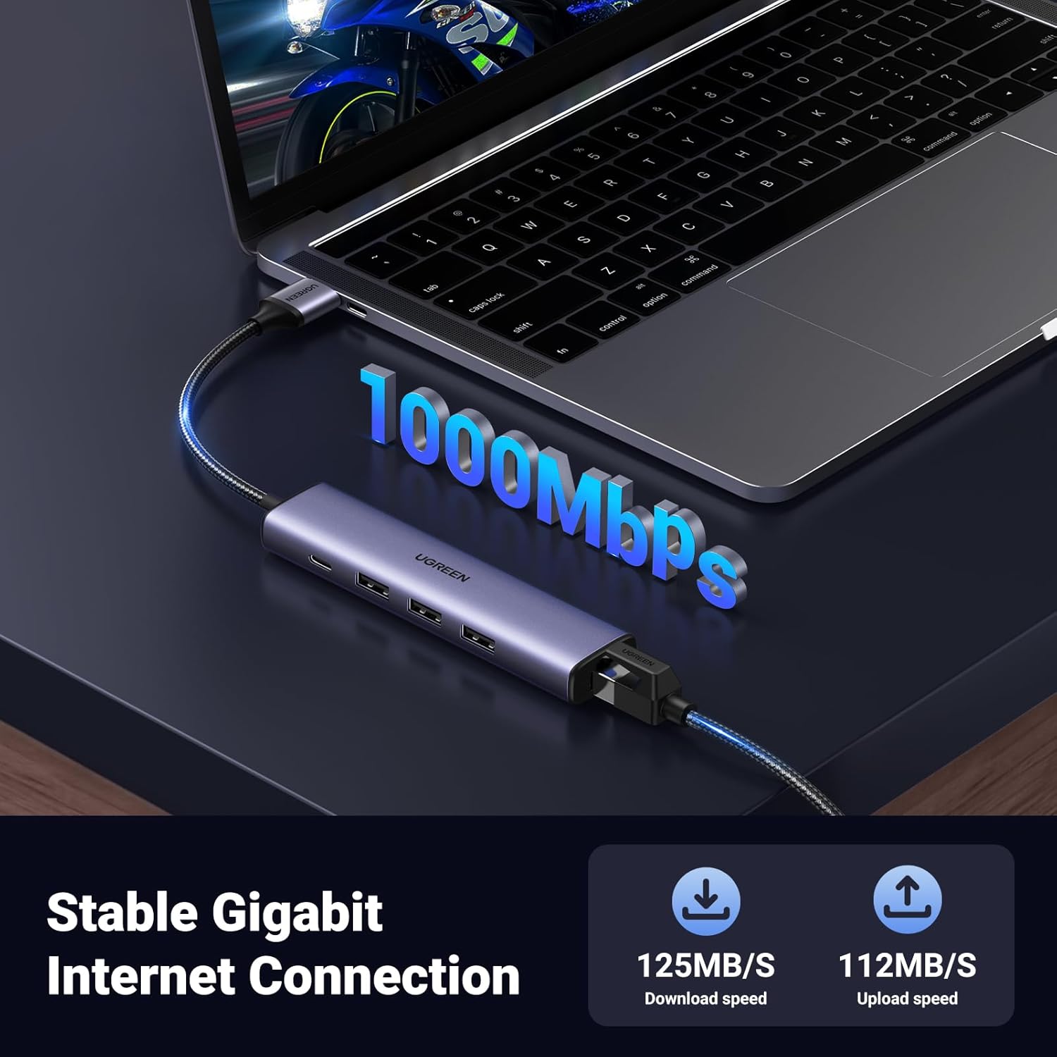 UGREEN USB to Ethernet Adapter, 5 in 1 USB Hub with Ethernet