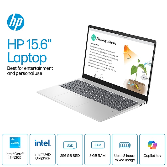 HP Laptop 15.6" intel Core i3-N305 8GB RAM 256GB SSD Natural Silver