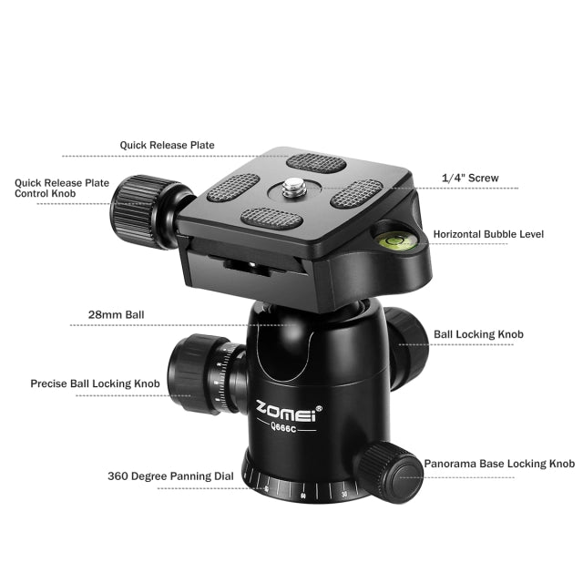 ZOMEi Q666C Folding Carbon Fiber Portable Tripod