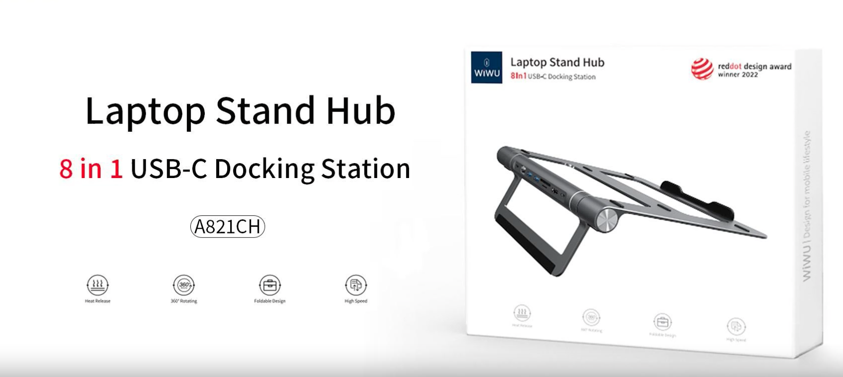 WiWU A821CH 2-in-1 Laptop Stand &amp; Hub