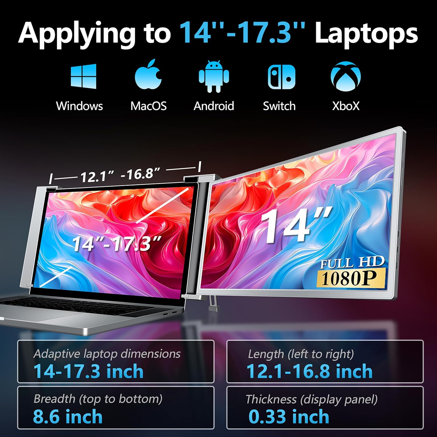 Extensor de Tela para Laptop 14” - FHD 1080P IPS Portátil