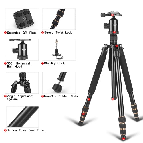 ZOMEi Q666C Folding Carbon Fiber Portable Tripod