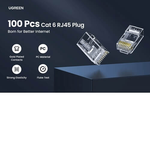 UGREEN Conector RJ45 Cat6 - Pacote com 100 Unidades