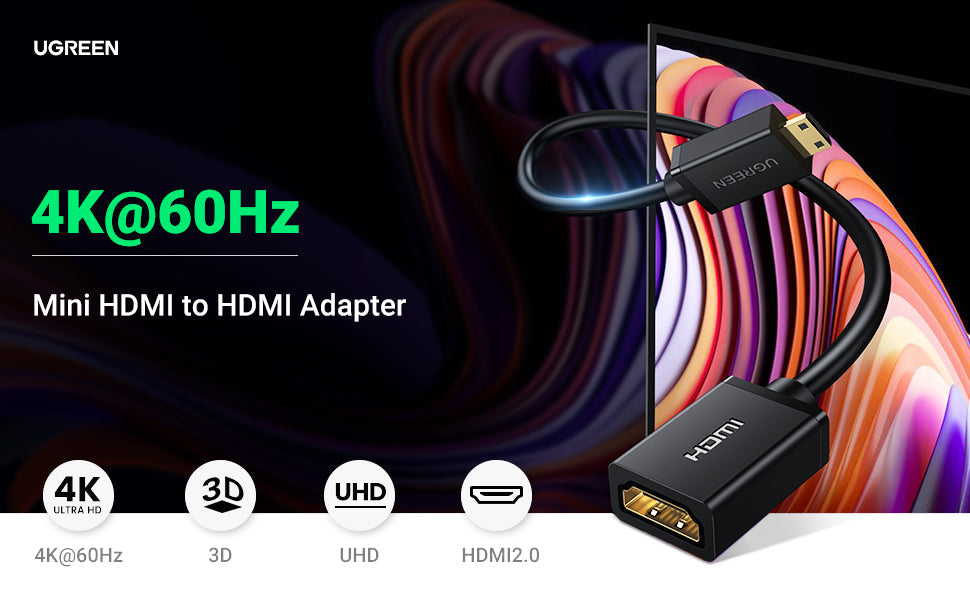 UGREEN Mini HDMI to HDMI Adapter Cable 4K@60Hz Mini HDMI