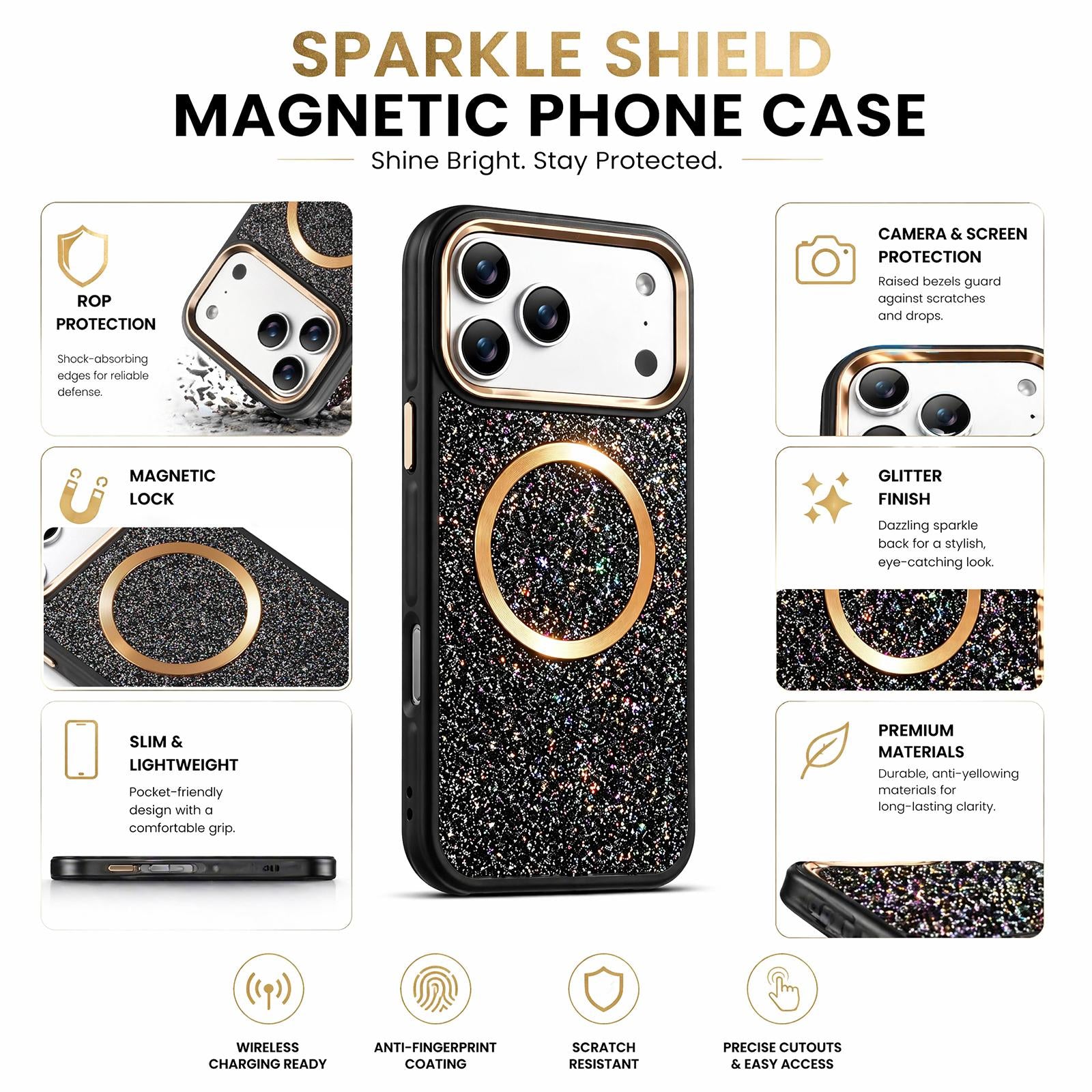 Capa RMO Shuck Up MagSafe Glitter/Texturizada com Proteção de Câmera para iPhone 17/18 Pro Max