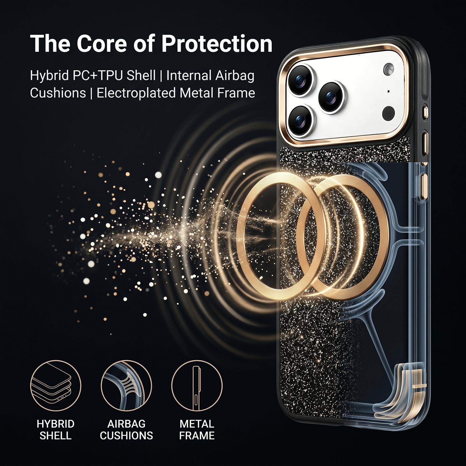 Capa RMO Shuck Up MagSafe Glitter/Texturizada com Proteção de Câmera para iPhone 17/18 Pro Max
