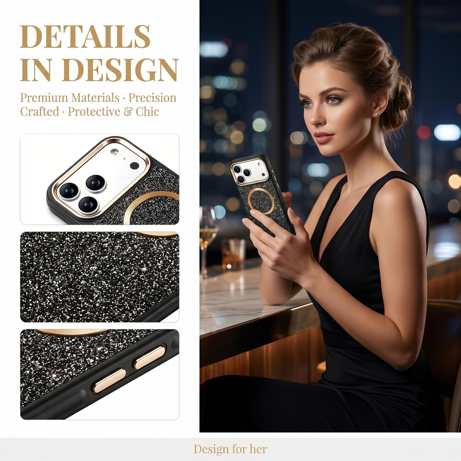 Capa RMO Shuck Up MagSafe Glitter/Texturizada com Proteção de Câmera para iPhone 17/18 Pro Max